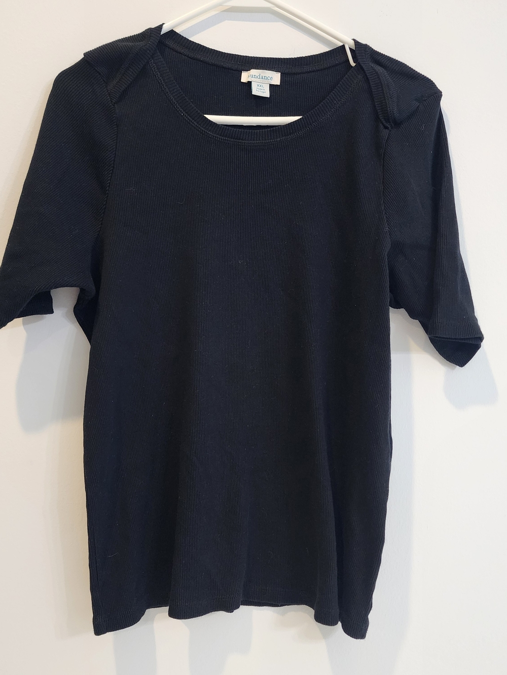 Sundance Womens XXL Black Short Sleeve Ribbed Knit T-Shirt Top Cotton Casual